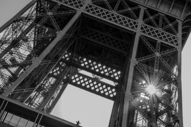 Eiffel Tower with sunburst